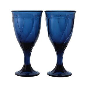 2 Noritake Sweet Swirl MIdnight Water Goblets 7.25" dark blue vintage 1985
